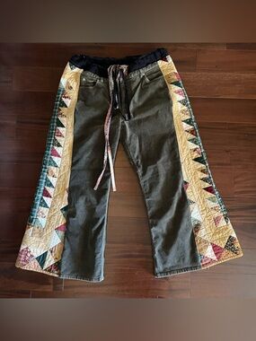 Quilted patchwork corduroy pants wide flares handmade storybook geek chic 🤓📖♻️